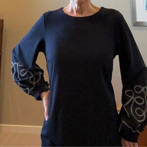 Ann Taylor, size L, knit, A-line, lantern sleeve, embroidered dress